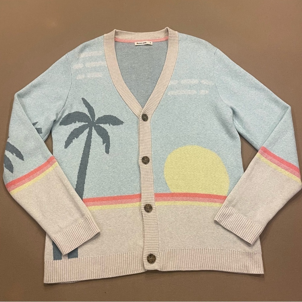Marine Layer Men’s Palm Tree Sunset Finn Intarsia Cardigan Sweater Size Medium